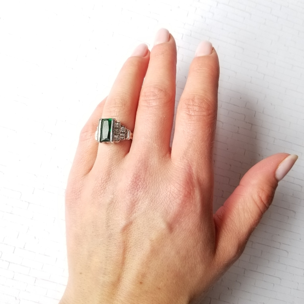 Simulated Emerald And Diamond Ring - image 8